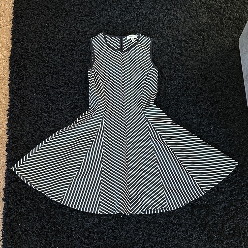 Monteau Black and White Striped Midi Dress